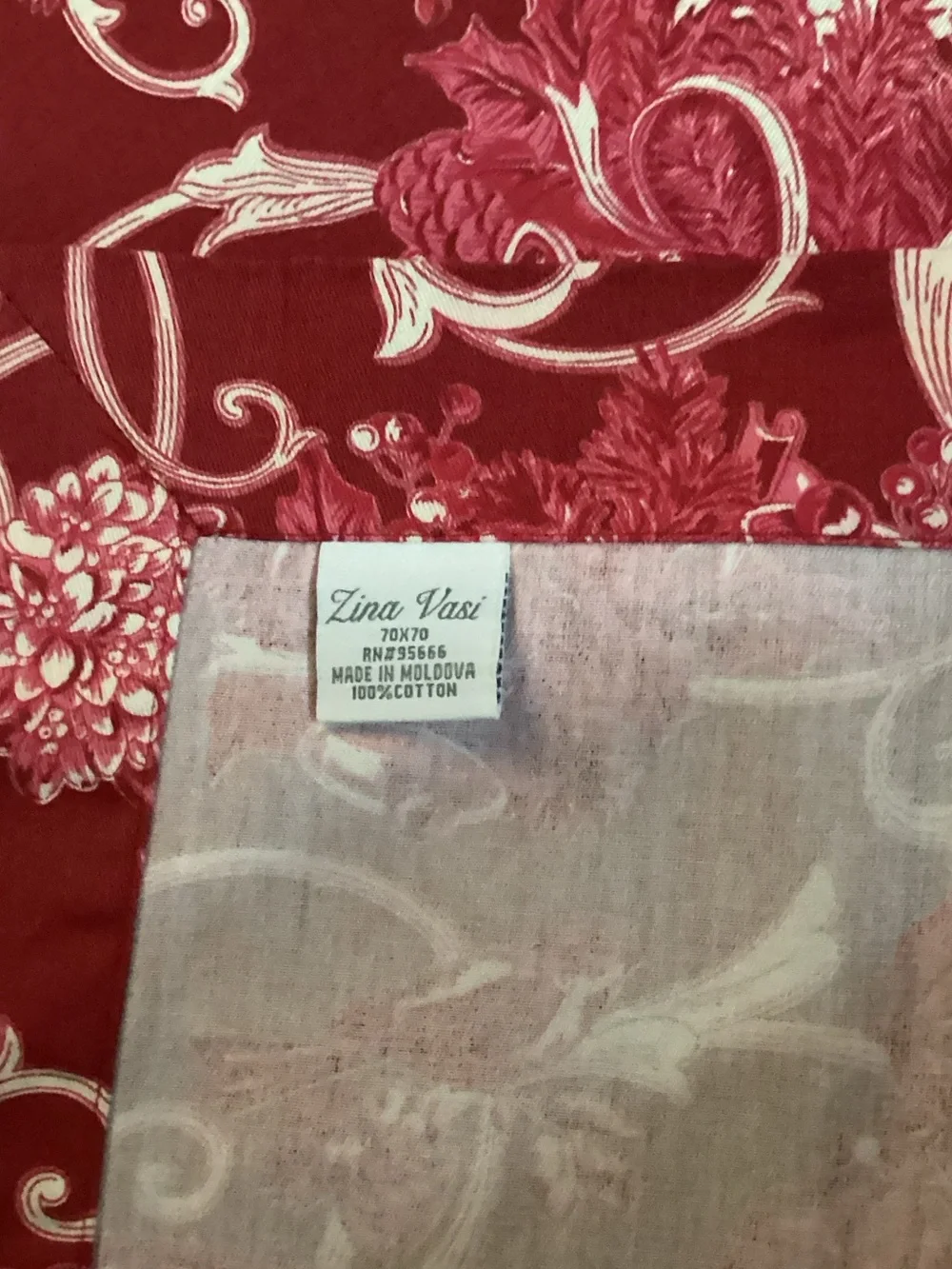 70x70” Zina Vasi Classic Red Floral Tablecloth
